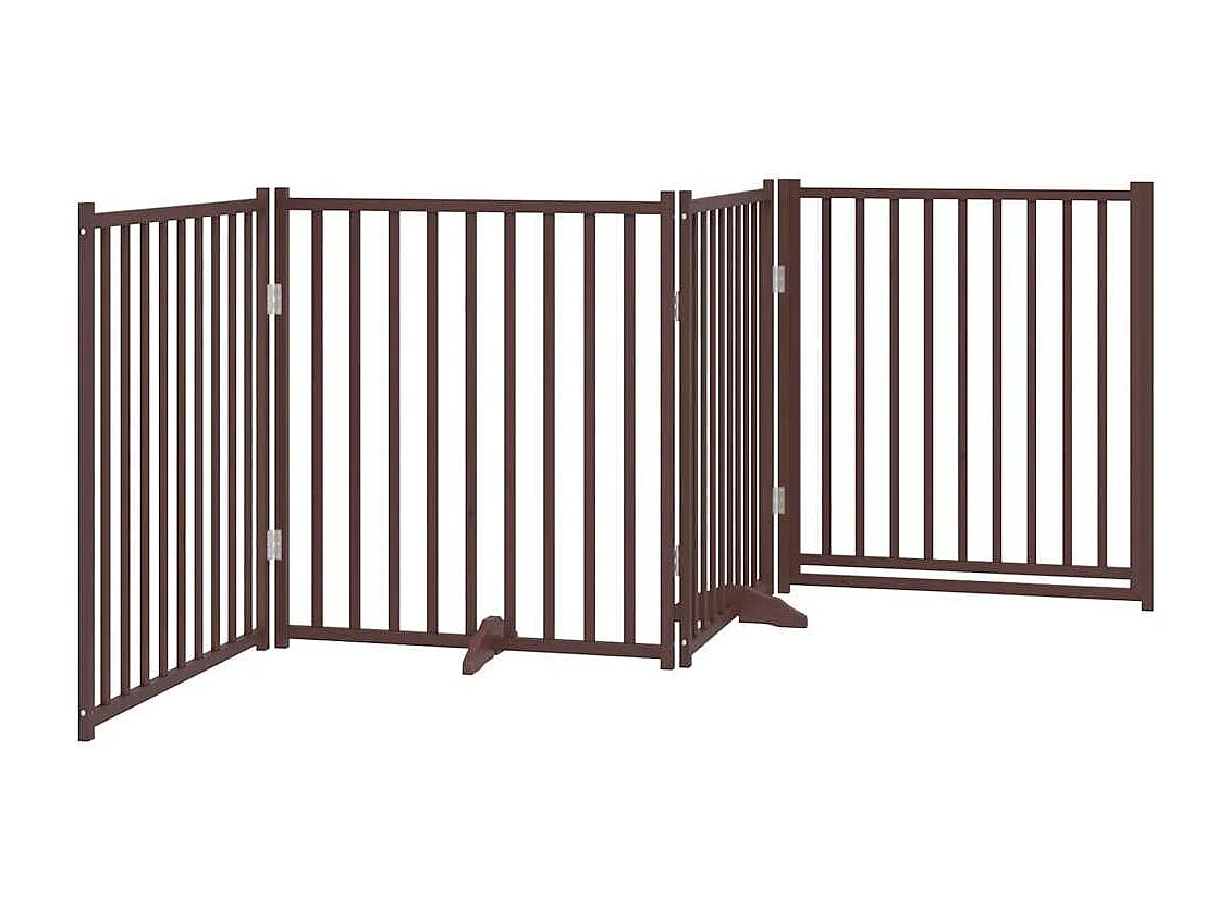 Portão para cães com porta dobrável 4 painéis abeto carv. castanho