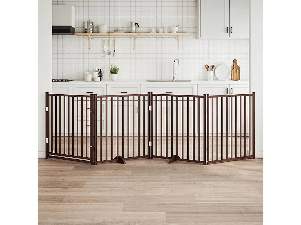 Barrière pour chiens avec porte 4 panneaux bois de sapin massif