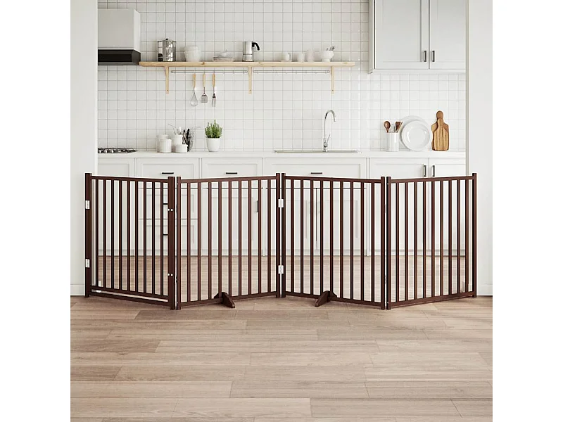 Barrière pour chiens avec porte 4 panneaux bois de sapin massif