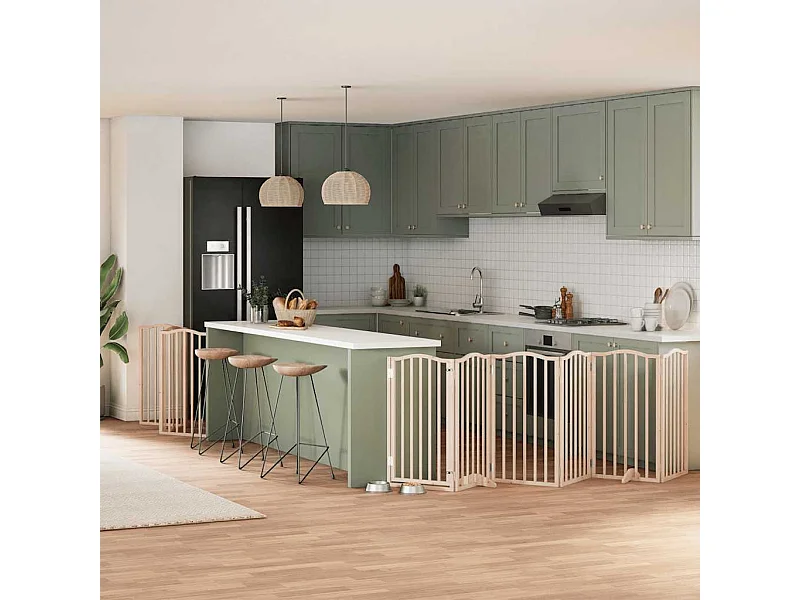 Barrière pour chiens avec porte pliable 9 panneaux bois peuplier