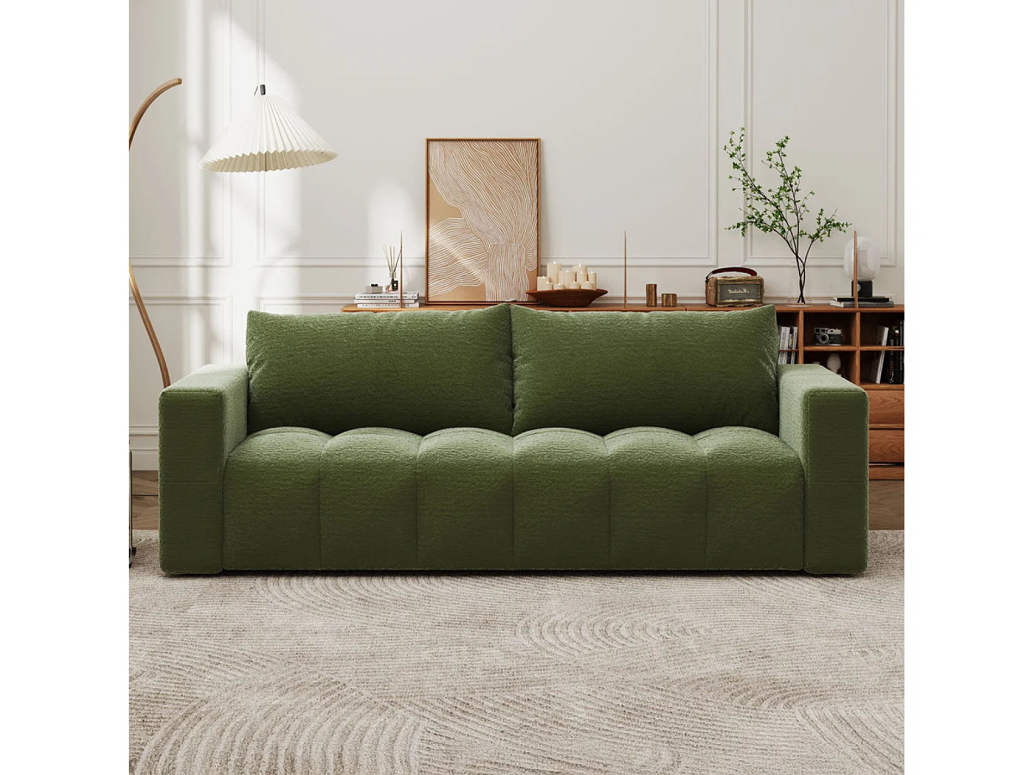 Canapé convertible 3 places avec coffre en bouclette vert CANTERBURY
