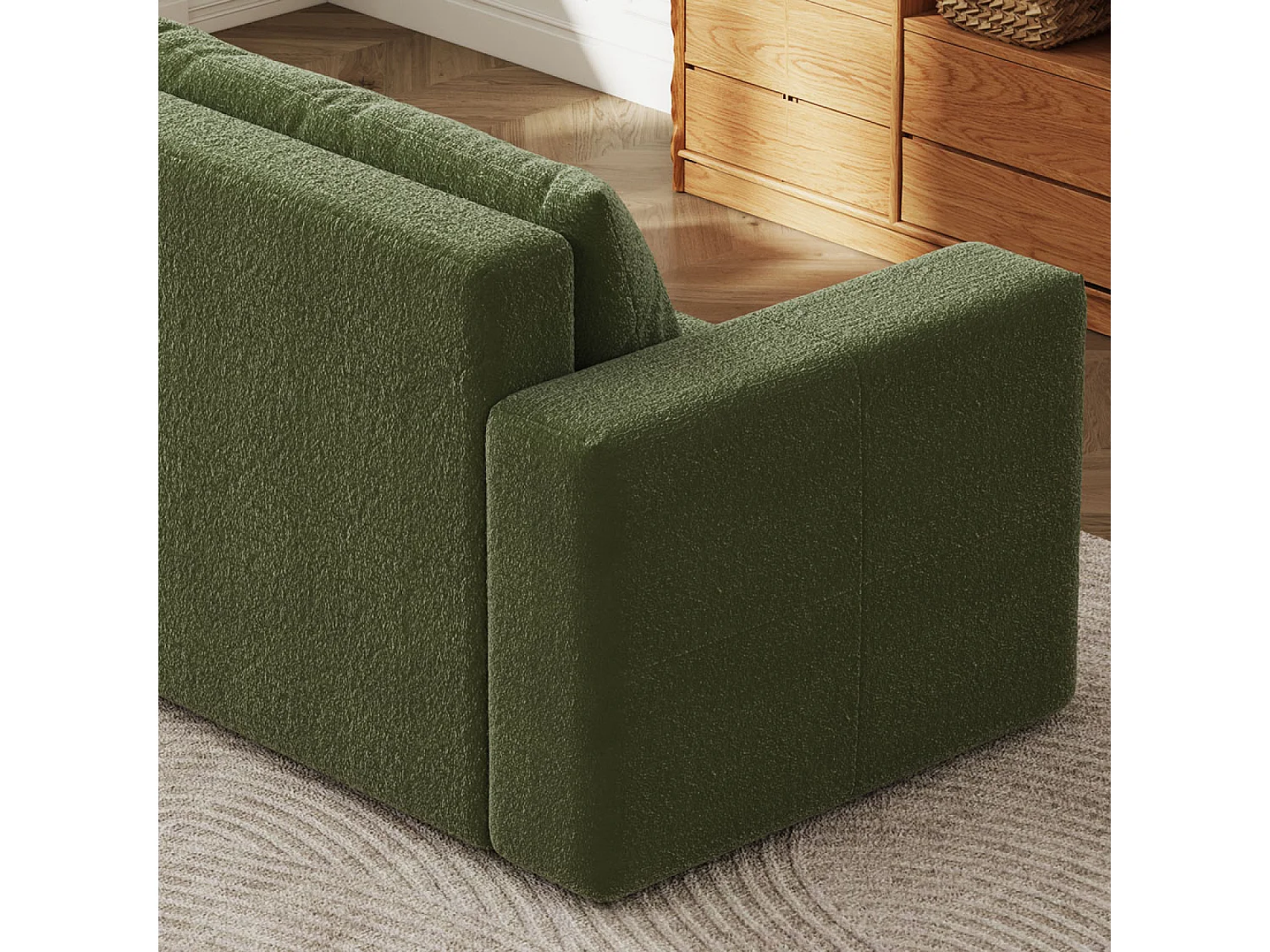 Canapé convertible 3 places avec coffre en bouclette vert CANTERBURY