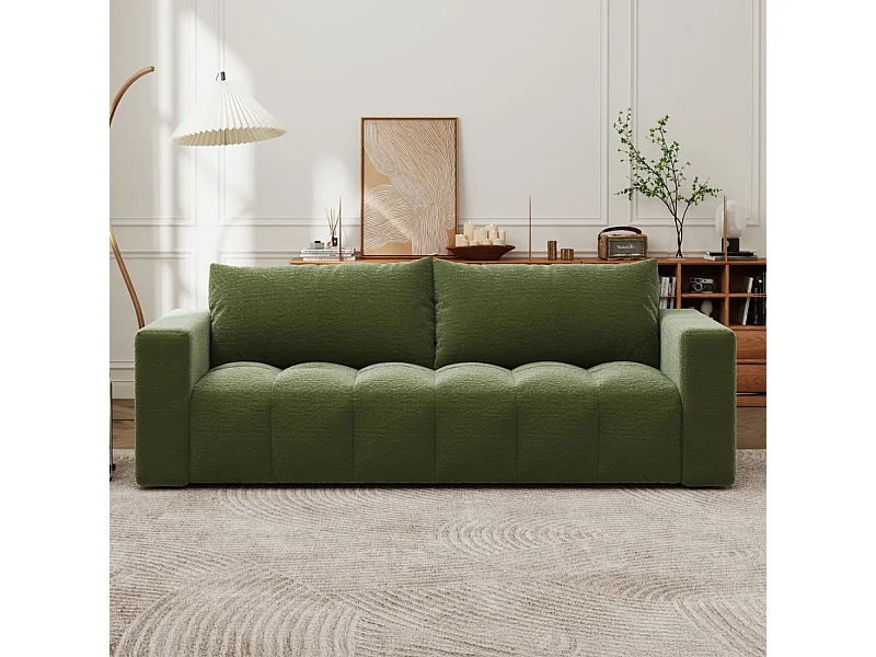 Canapé convertible 3 places avec coffre en bouclette vert CANTERBURY