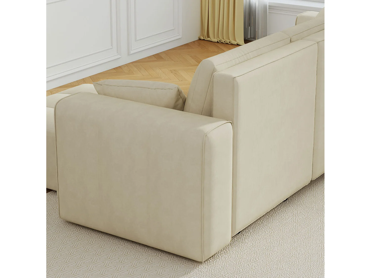 Canapé d'angle convertible 4 places avec coffre en velours beige BRIGHTON
