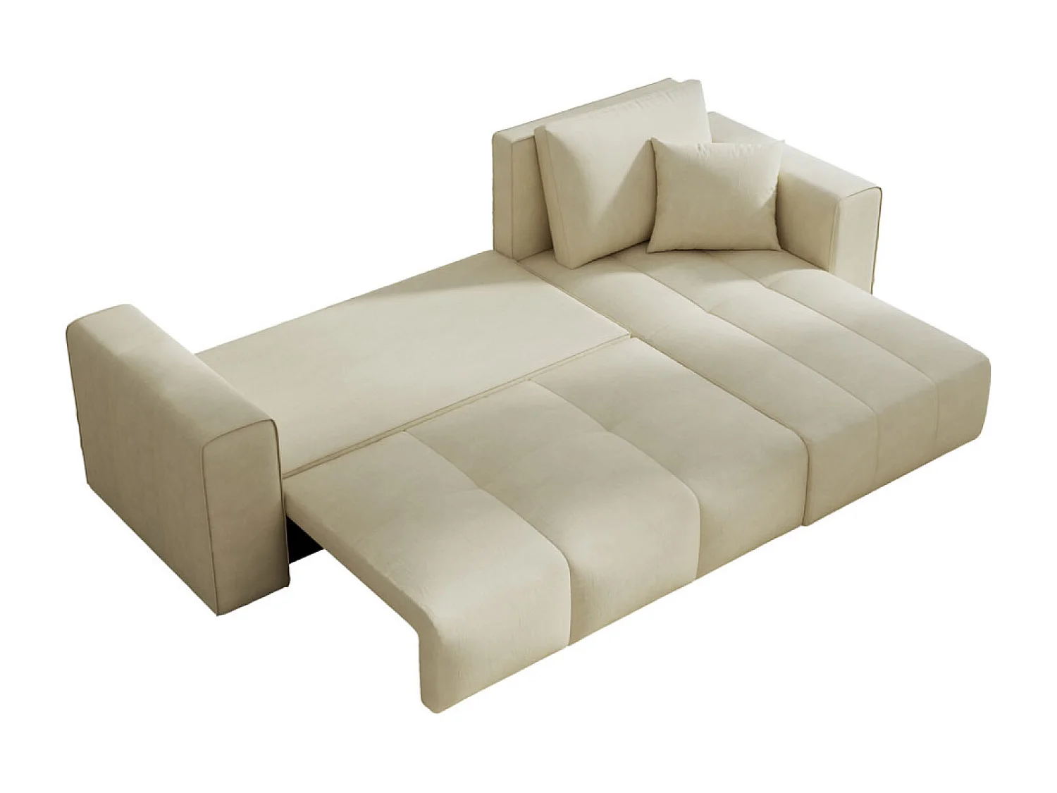 Canapé d'angle convertible 4 places avec coffre en velours beige BRIGHTON