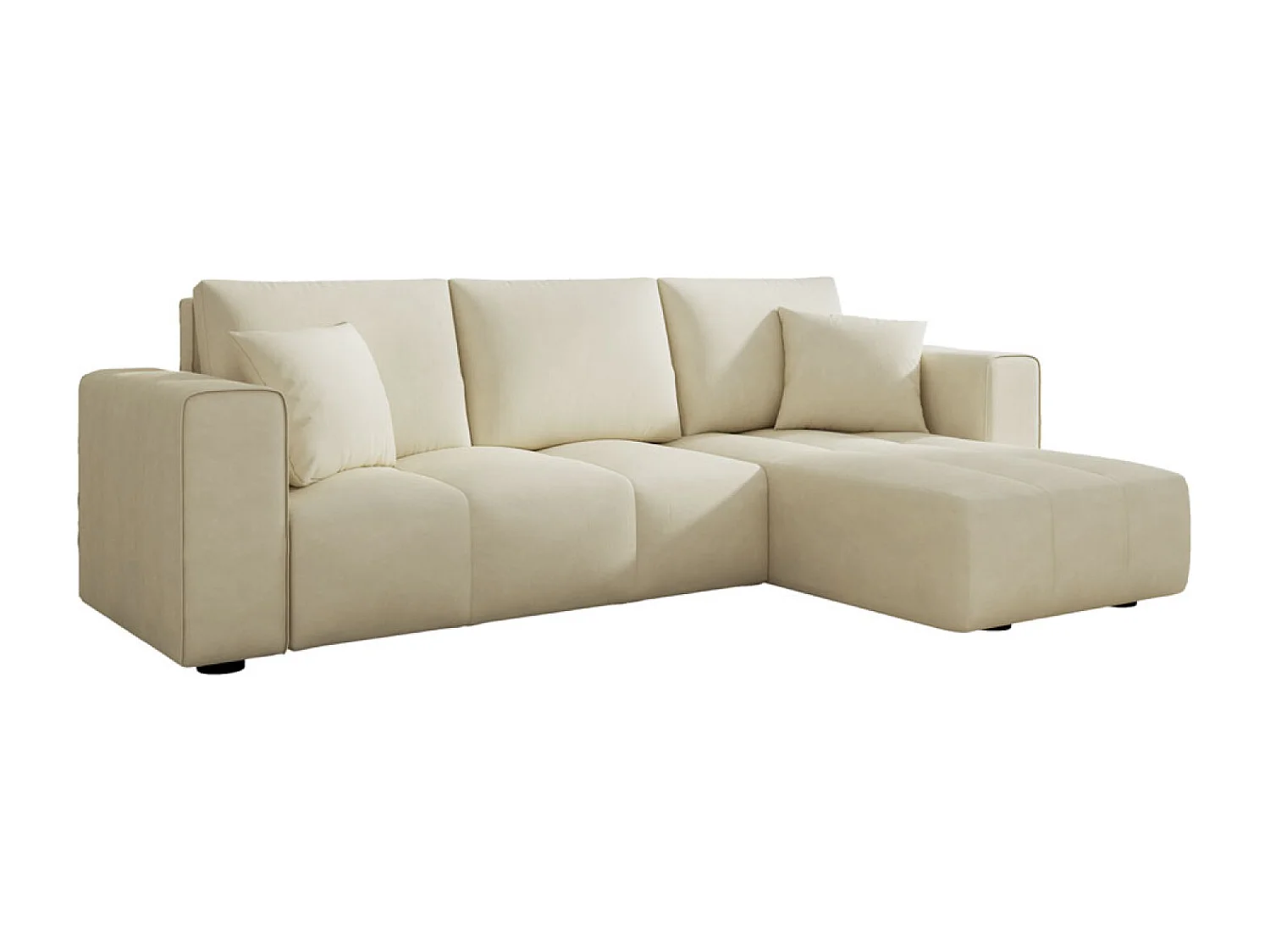 Canapé d'angle convertible 4 places avec coffre en velours beige BRIGHTON