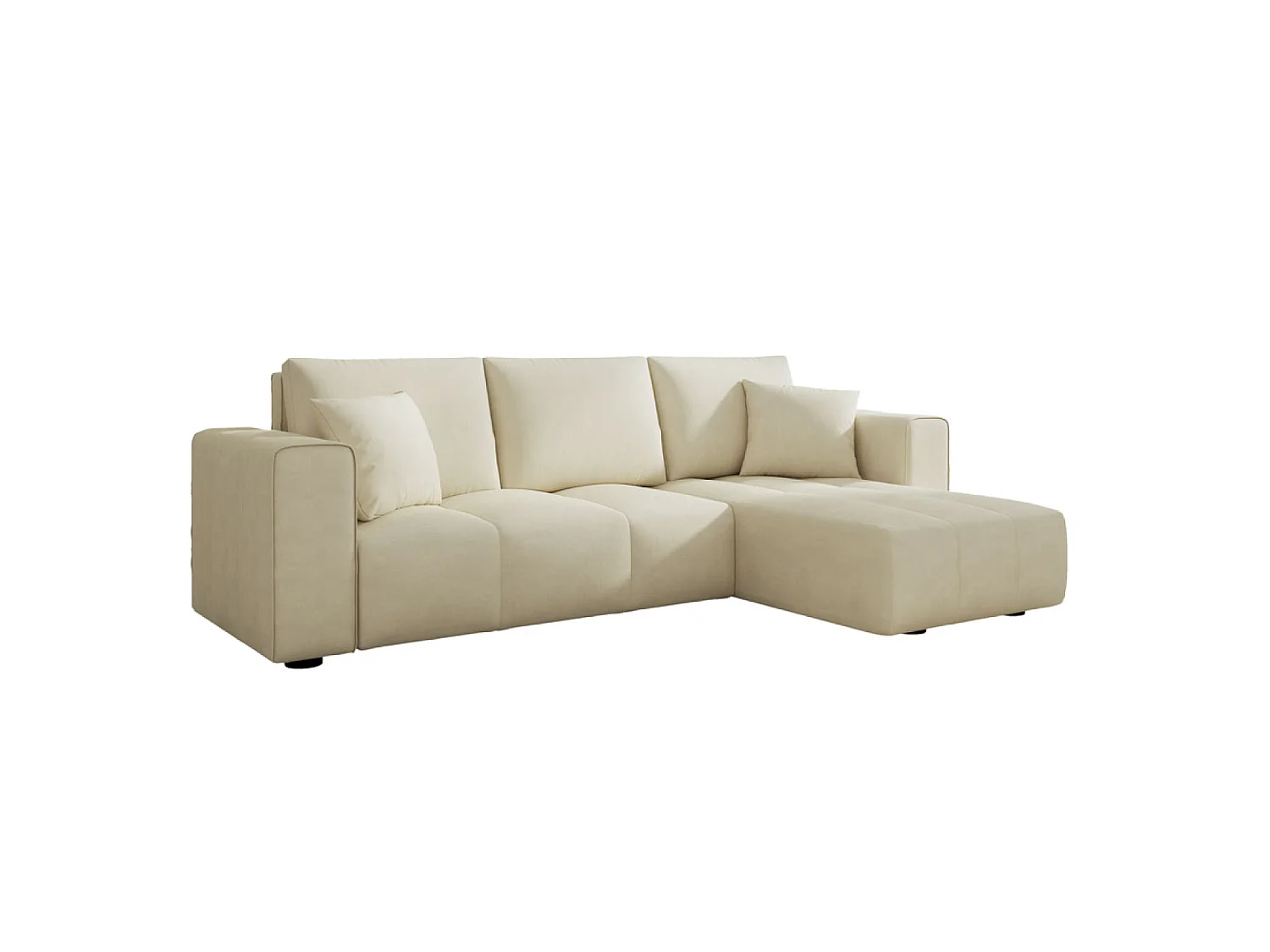 Canapé d'angle convertible 4 places avec coffre en velours beige BRIGHTON