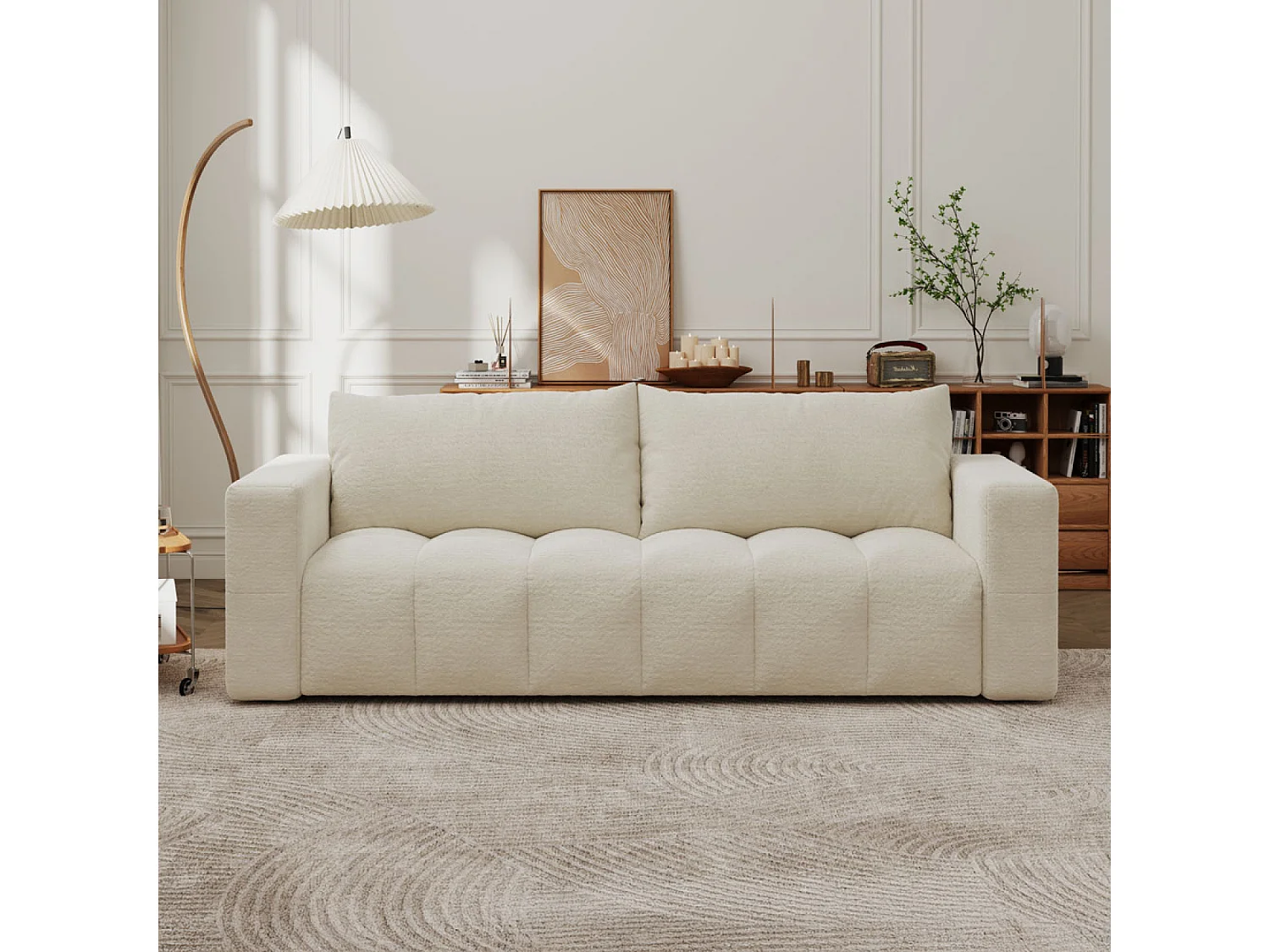 Canapé convertible 3 places avec coffre en bouclette beige CANTERBURY