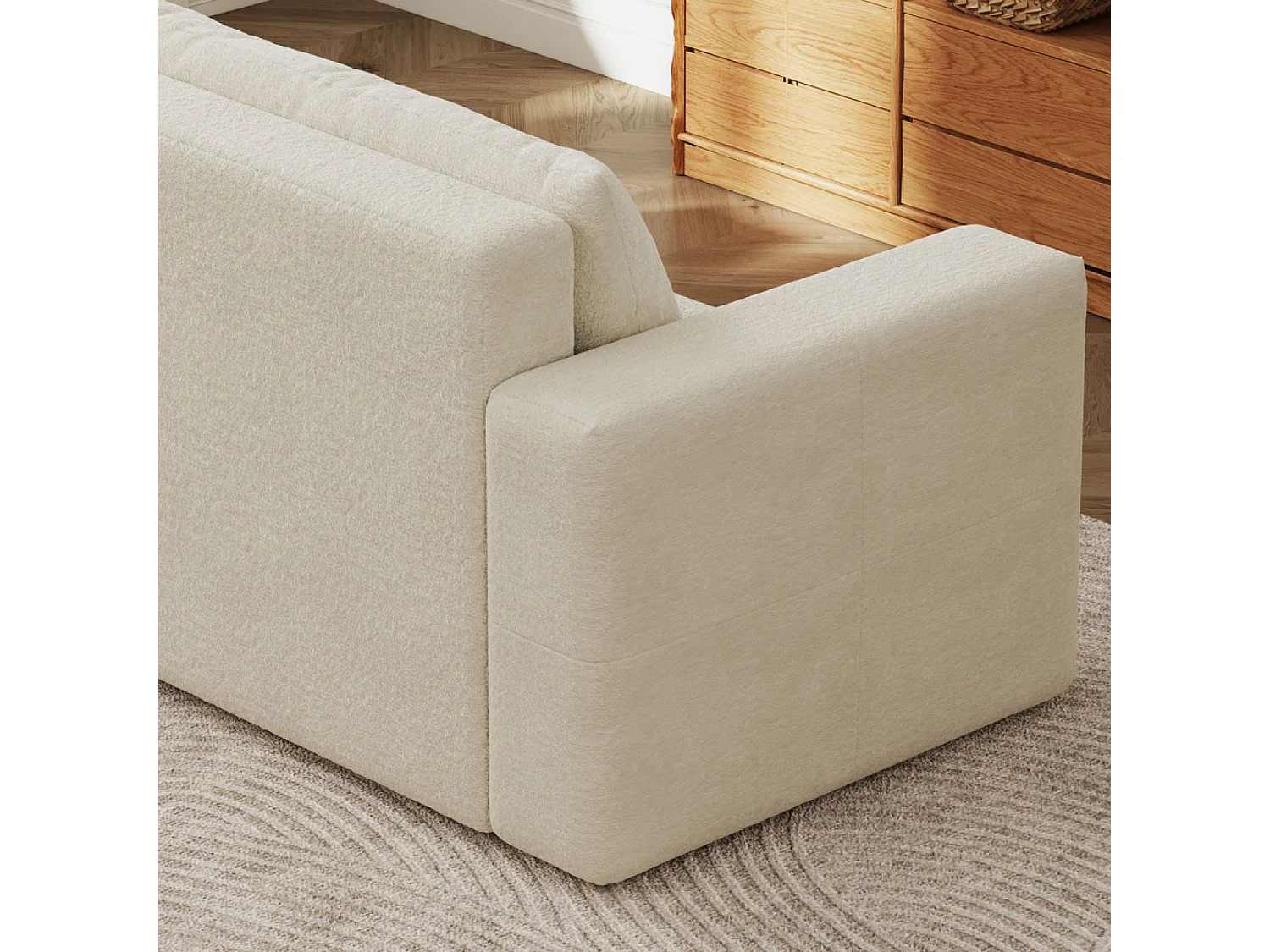 Canapé convertible 3 places avec coffre en bouclette beige CANTERBURY