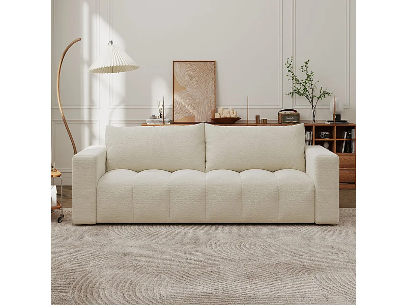 Canapé convertible 3 places avec coffre en bouclette beige CANTERBURY