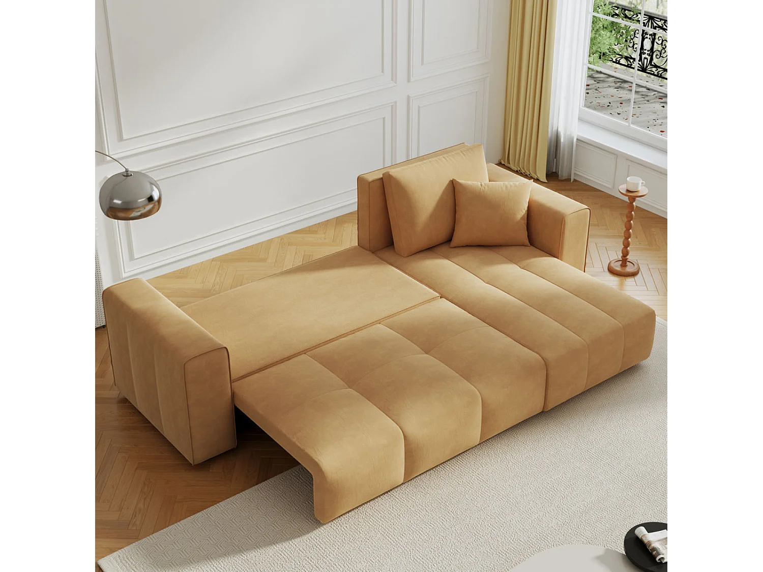 Canapé d'angle convertible 4 places avec coffre en velours jaune BRIGHTON