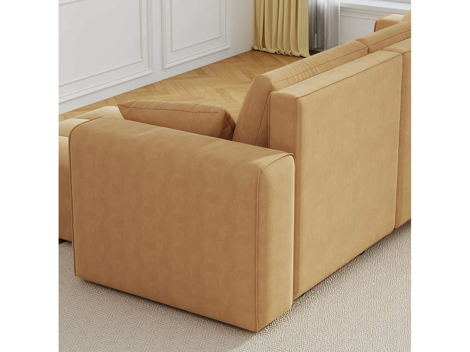 Canapé d'angle convertible 4 places avec coffre en velours jaune BRIGHTON