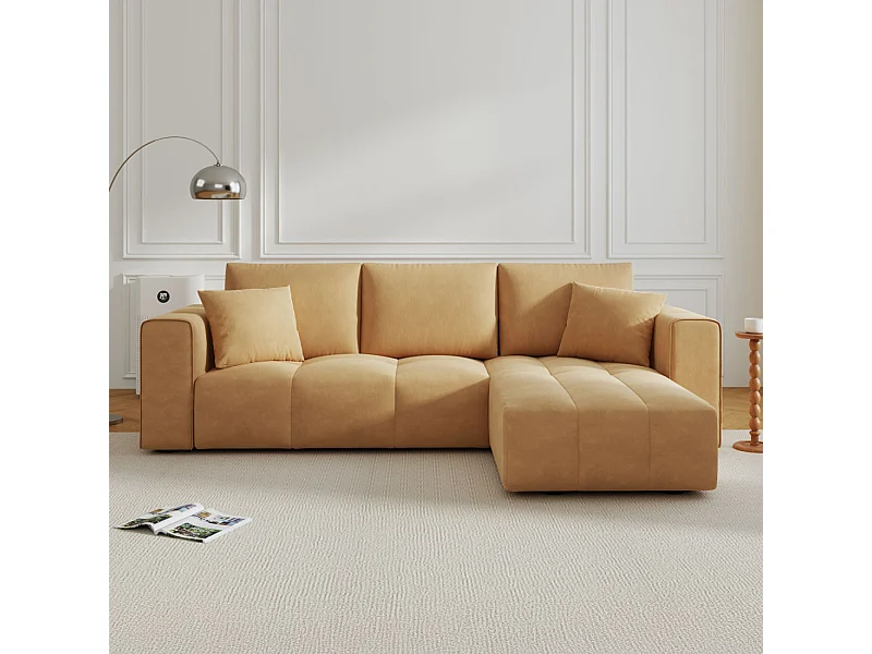 Canapé d'angle convertible 4 places avec coffre en velours jaune BRIGHTON