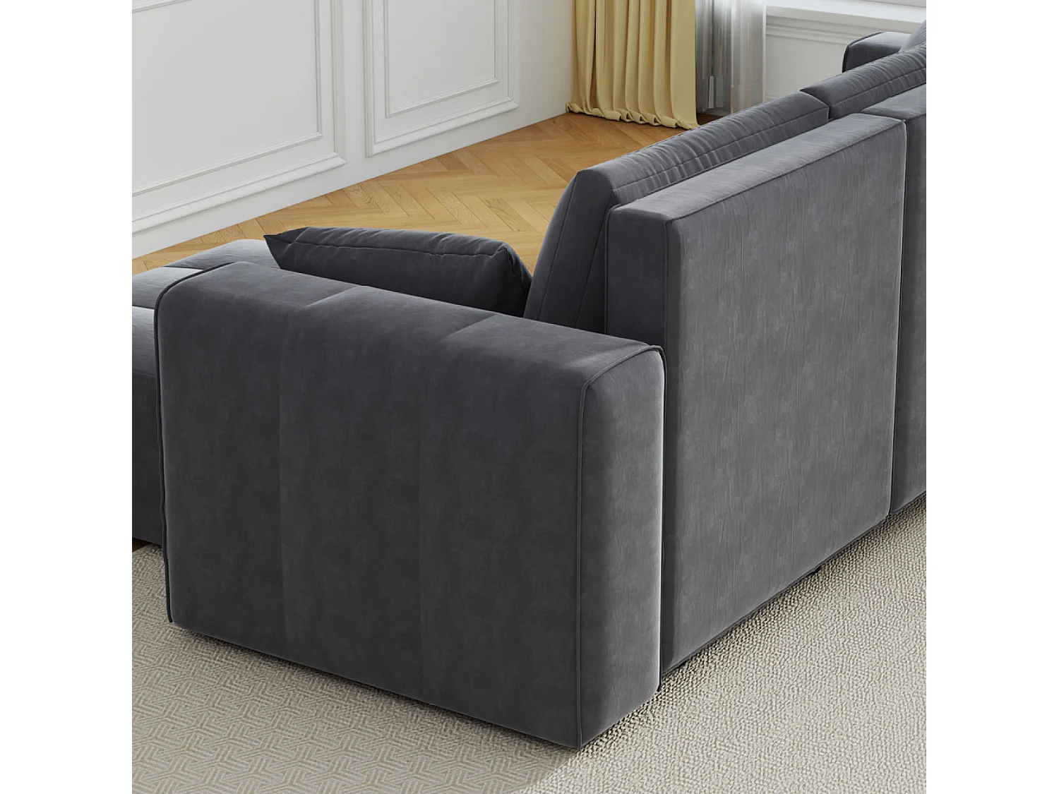 Canapé d'angle convertible 4 places avec coffre en velours gris anthracite BRIGHTON