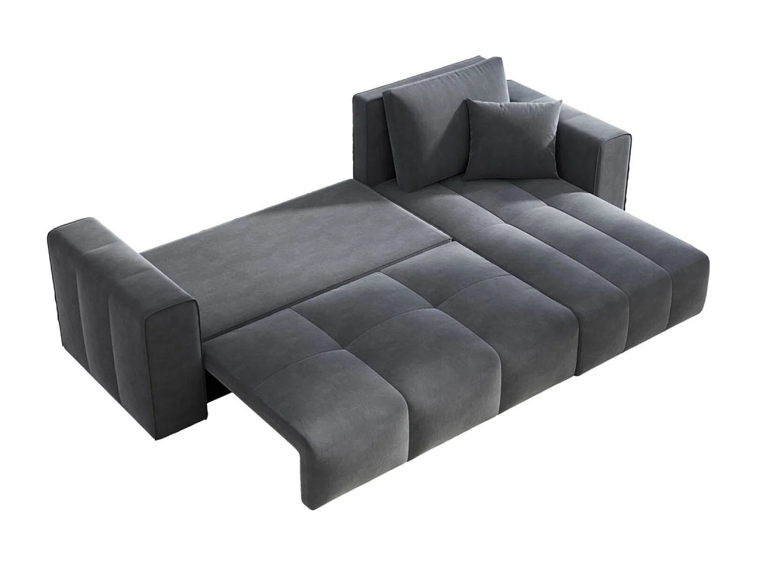 Canapé d'angle convertible 4 places avec coffre en velours gris anthracite BRIGHTON