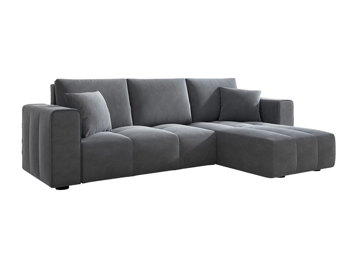 Canapé d'angle convertible 4 places avec coffre en velours gris anthracite BRIGHTON