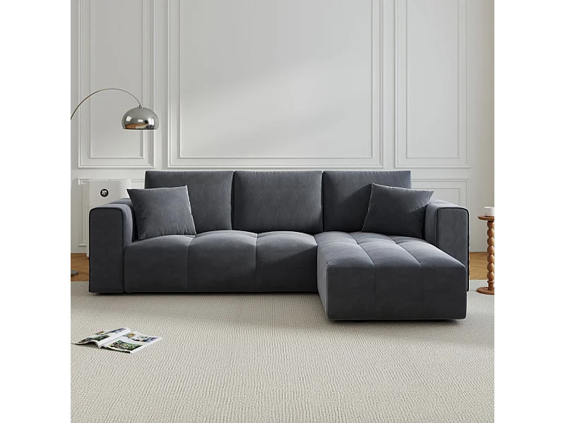 Canapé d'angle convertible 4 places avec coffre en velours gris anthracite BRIGHTON