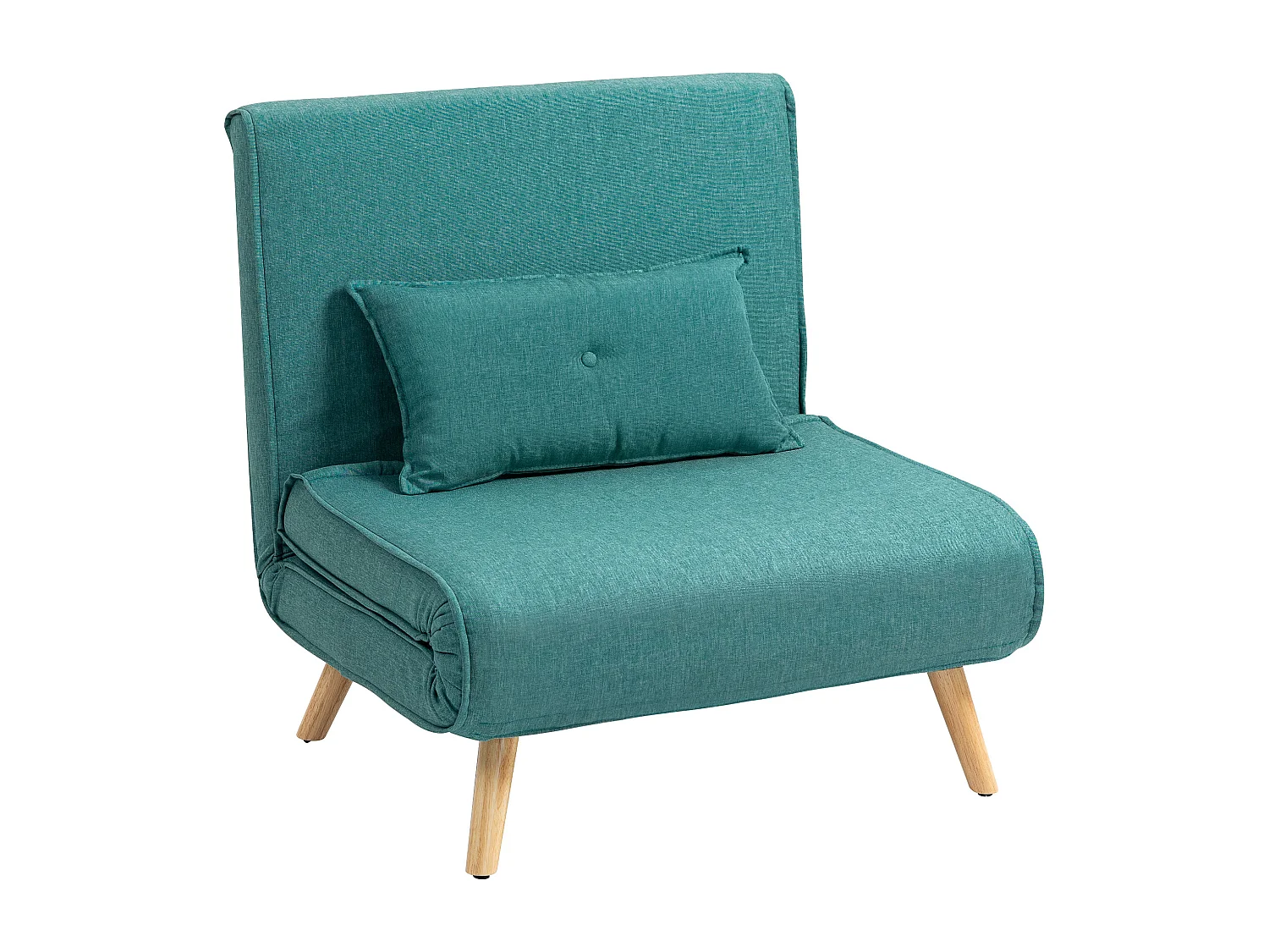 Fauteuil convertible style nordique - fauteuil lit chaise longue 3 en 1 - dossier inclinable - bois tissu turquoise