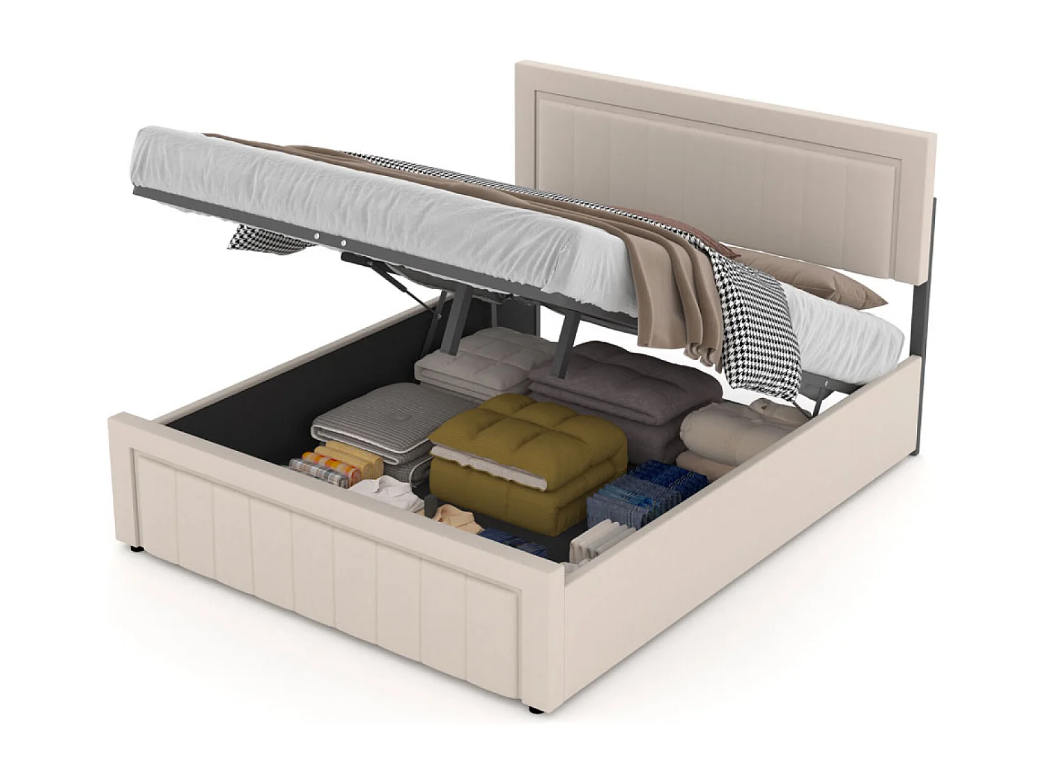 Lit contemporain avec coffre de rangement 140x190cm en velours beige NASHVILLE