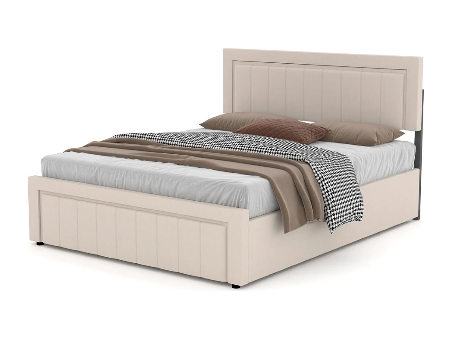 Lit contemporain avec coffre de rangement 140x190cm en velours beige NASHVILLE