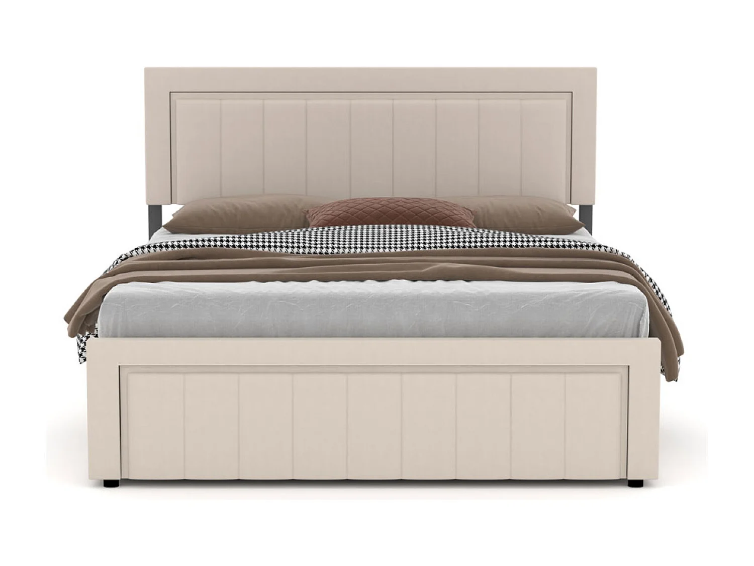 Lit contemporain avec coffre de rangement 140x190cm en velours beige NASHVILLE