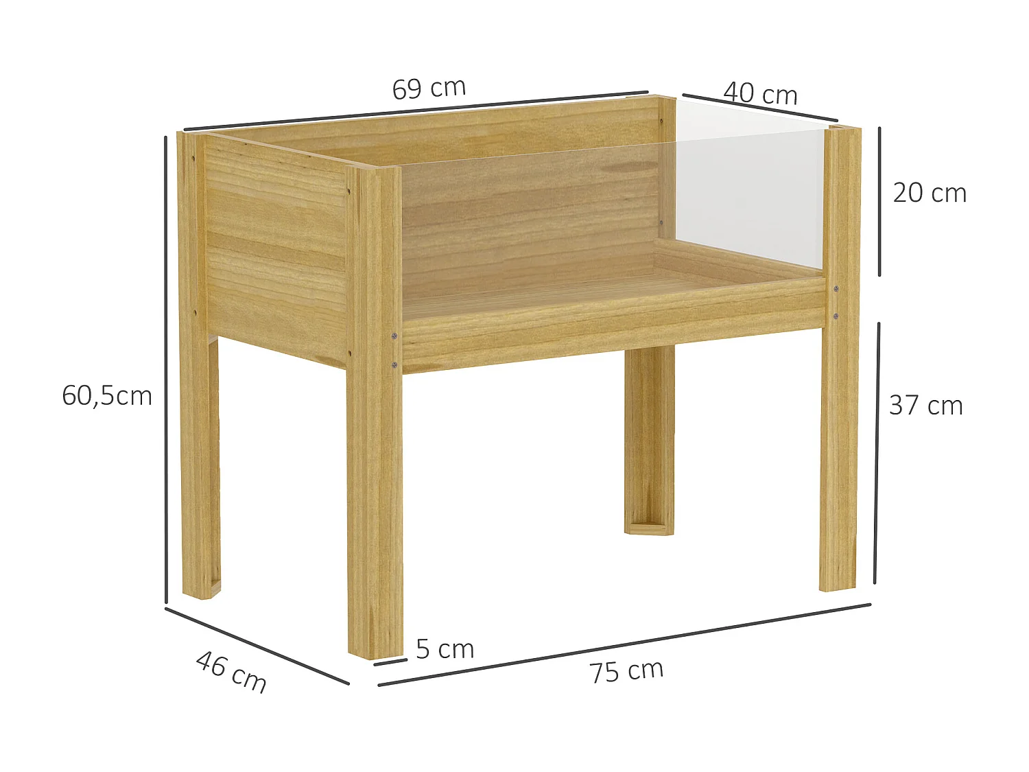 Jardinière sur pied design 2 panneaux acryliques transparents - inserts irrigation, feutre drainage inclus - bois sapin pré-huilé