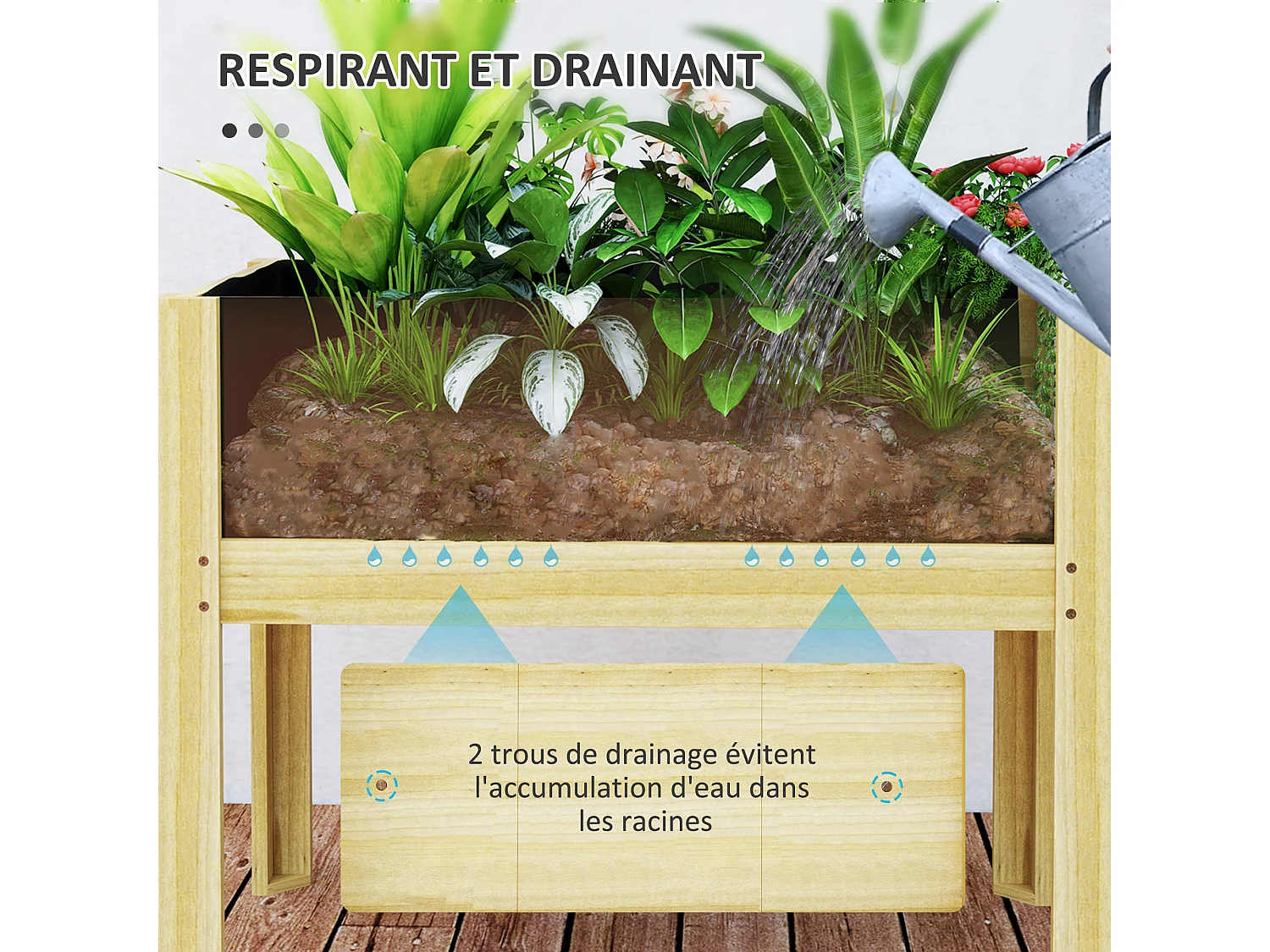 Jardinière sur pied design 2 panneaux acryliques transparents - inserts irrigation, feutre drainage inclus - bois sapin pré-huilé