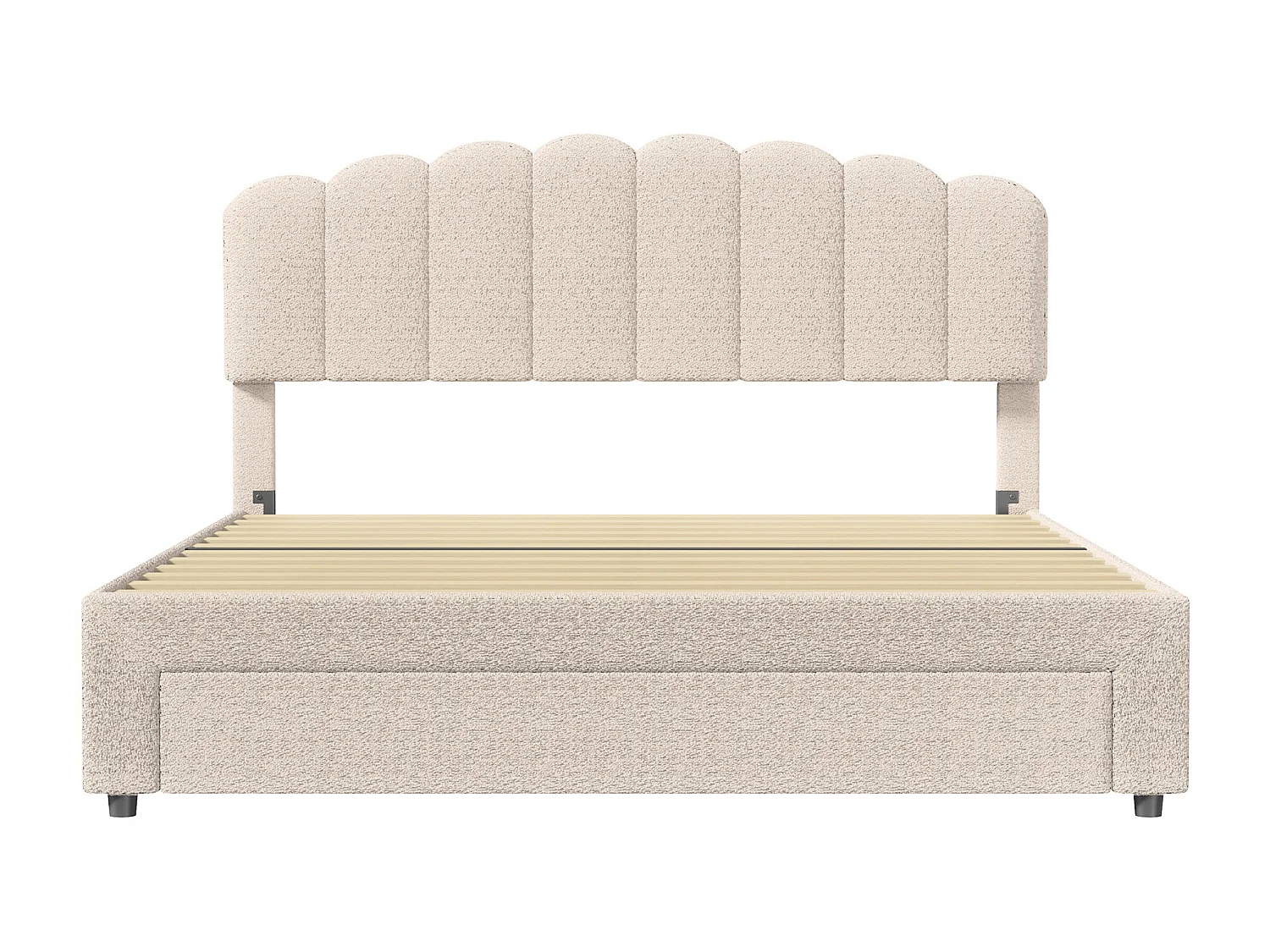 Lit Double 160x200 avec Tiroir, Tête de Lit Velours Teddy Réglable, Charge USB/Type-C, Grand Modèle Confortable