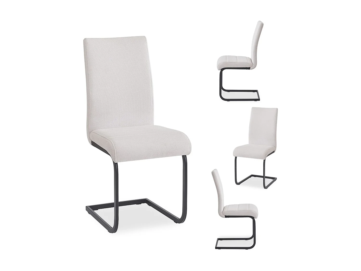 Lot de 4 chaises de salle à manger LETICIA piètement en métal noir et revêtement en tissu blanc