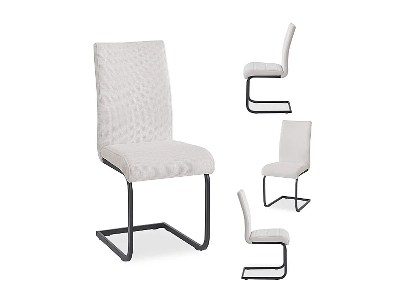 Lot de 4 chaises de salle à manger LETICIA piètement en métal noir et revêtement en tissu blanc