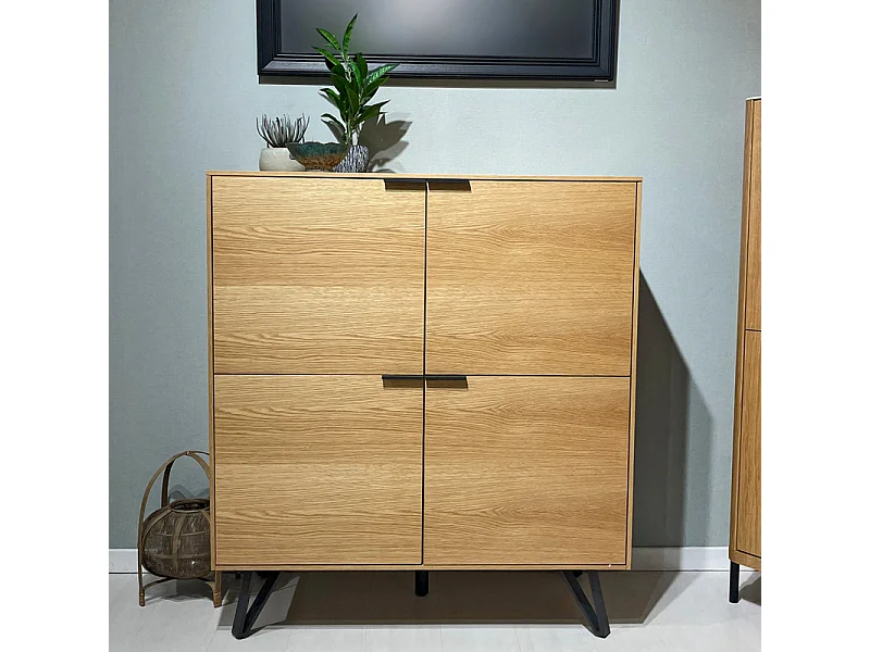 Armoirette de rangement 4 portes placage bois pieds métal – ONYX 2