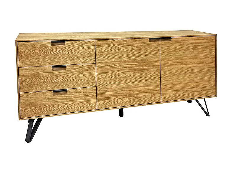 Buffet 165 cm 2 portes 3 tiroirs placage bois pieds métal – ONYX 2