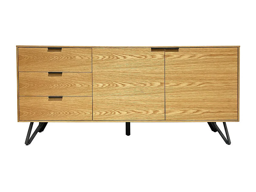 Buffet 165 cm 2 portes 3 tiroirs placage bois pieds métal – ONYX 2