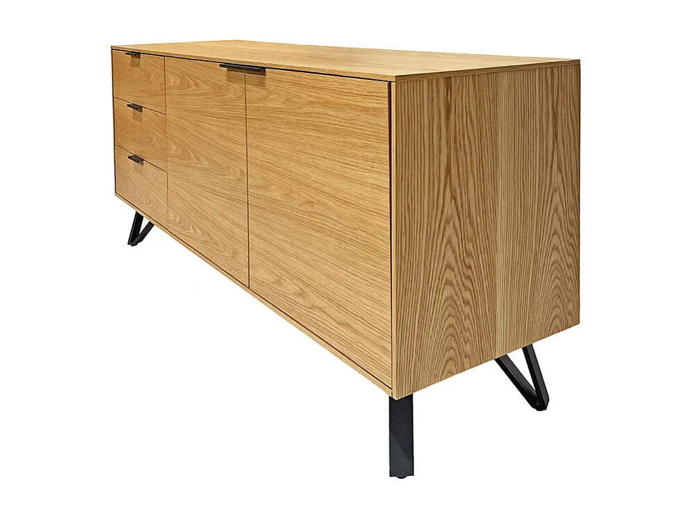 Buffet 165 cm 2 portes 3 tiroirs placage bois pieds métal – ONYX 2