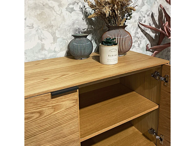 Buffet 165 cm 2 portes 3 tiroirs placage bois pieds métal – ONYX 2