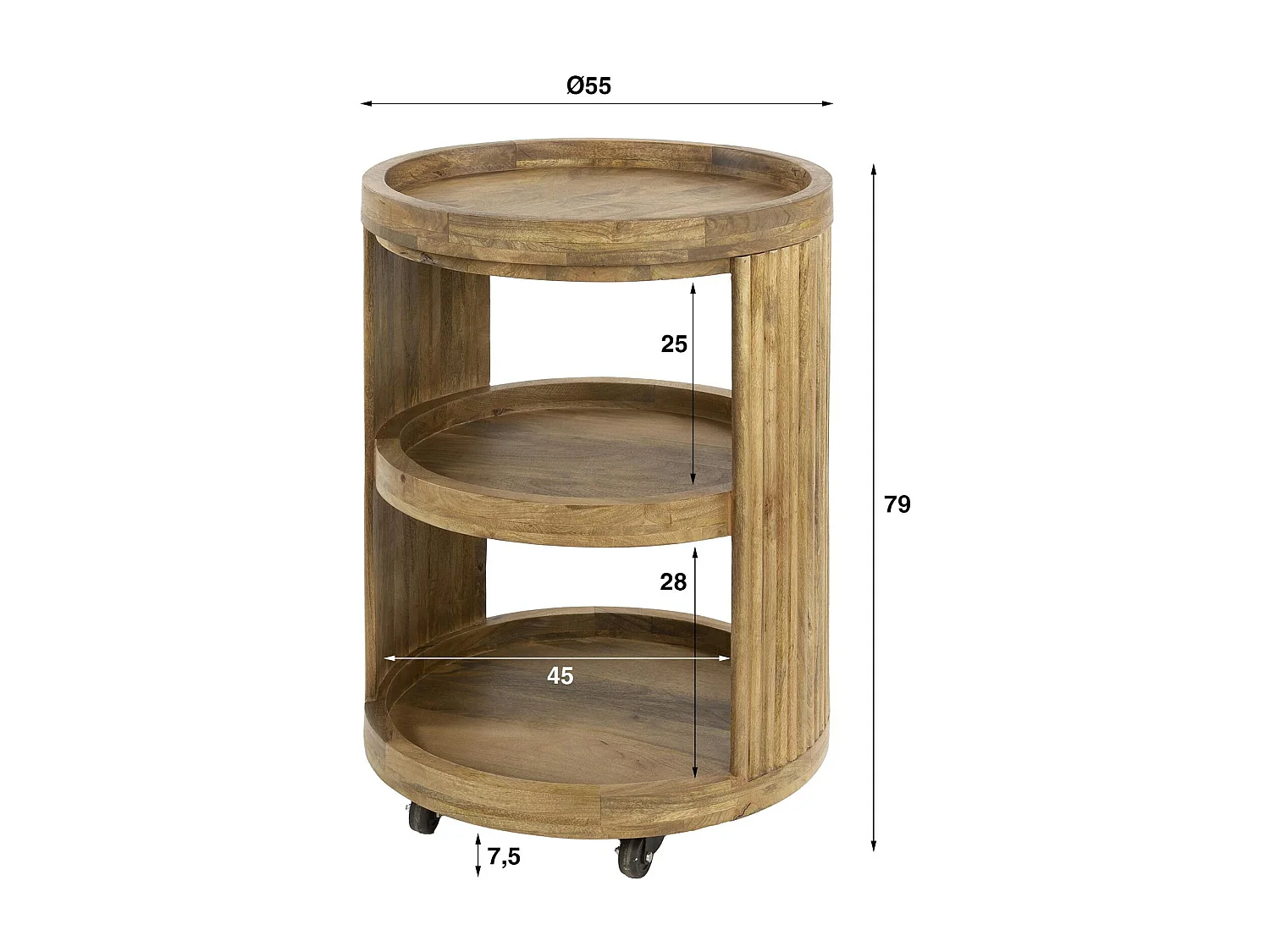 Meuble bar sur roulettes en bois de manguier strié CREEK