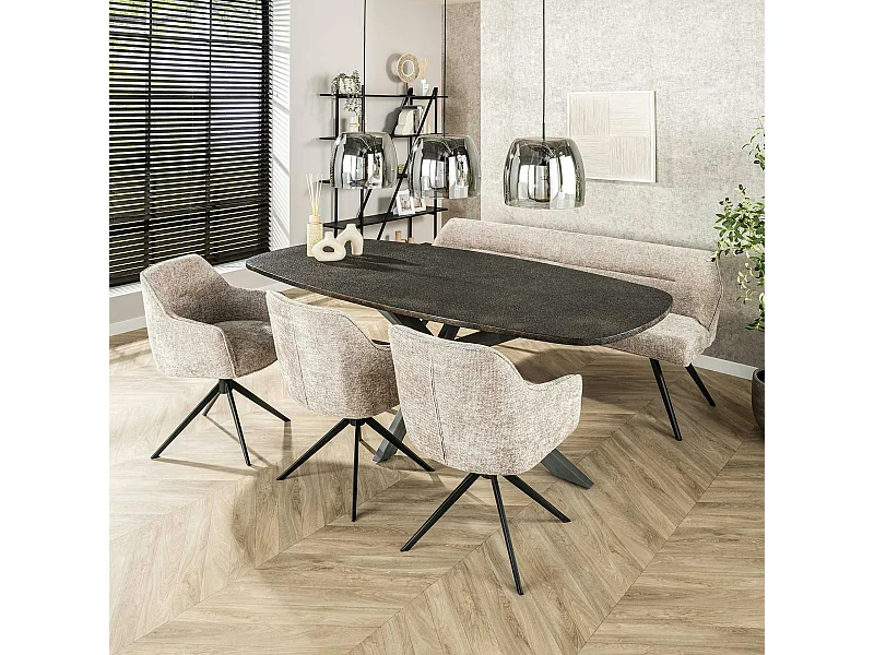 Table à manger industrielle gris foncé texturée 215 cm RALF