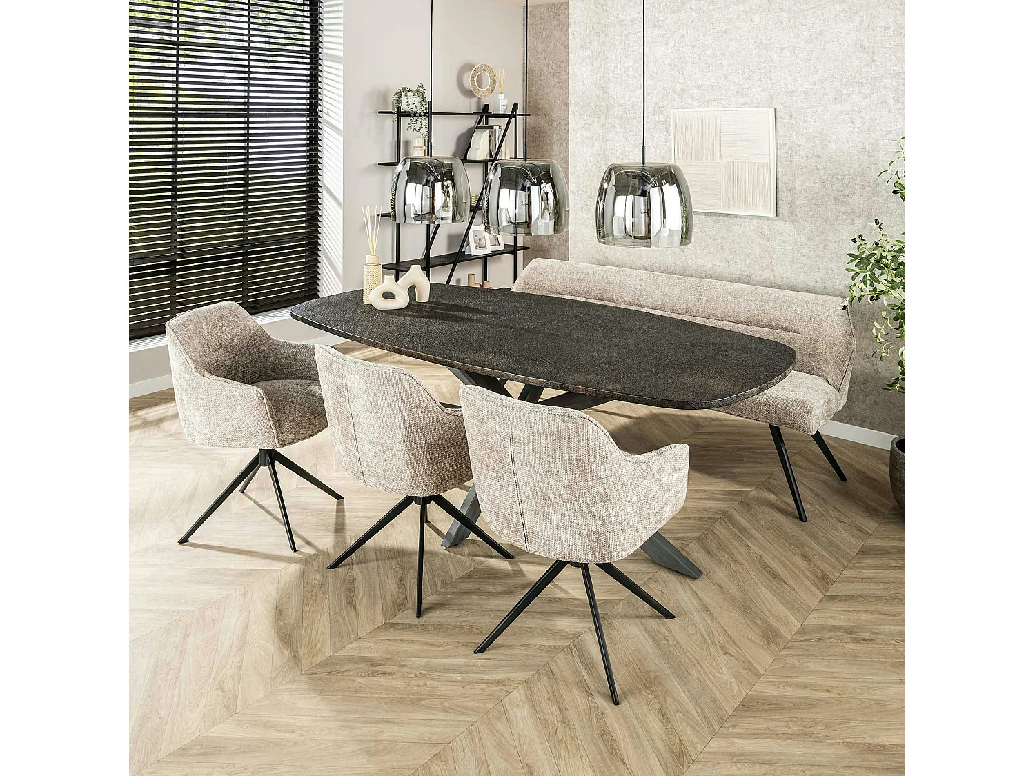 Table à manger industrielle gris foncé texturée 215 cm RALF