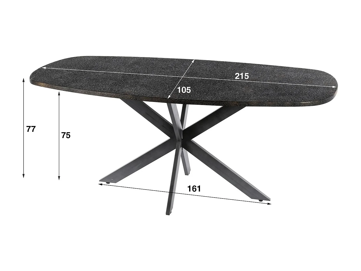 Table à manger industrielle gris foncé texturée 215 cm RALF