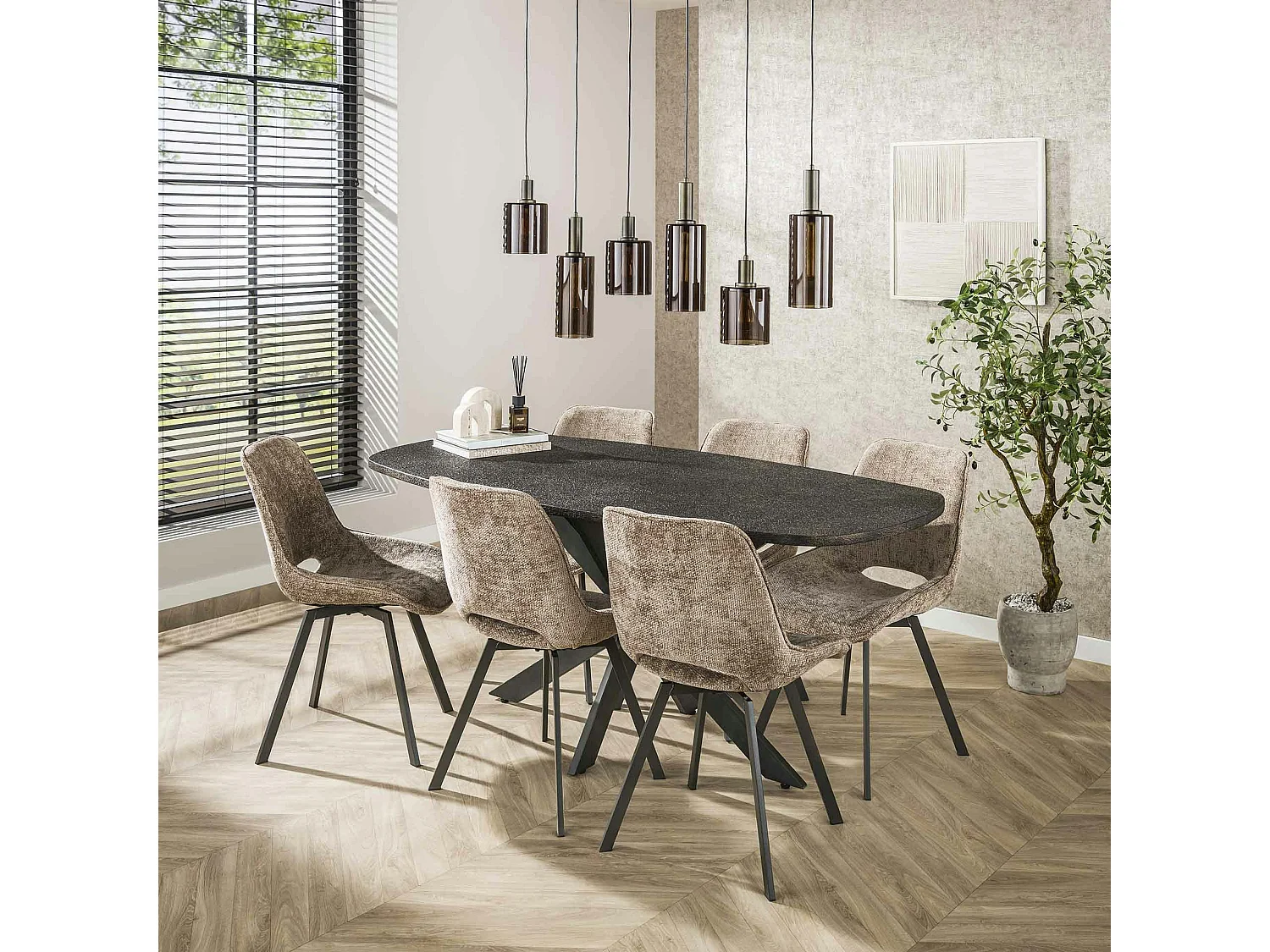 Table à manger industrielle gris foncé texturée 180 cm RALF