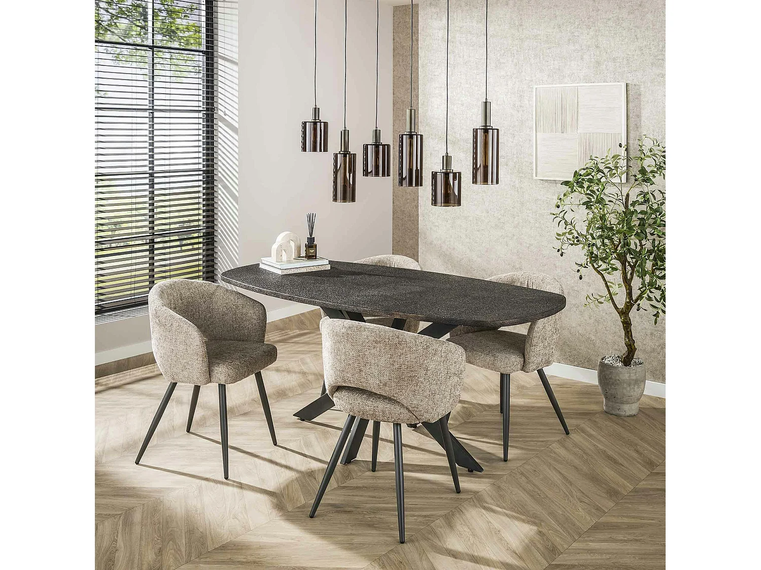 Table à manger industrielle gris foncé texturée 180 cm RALF