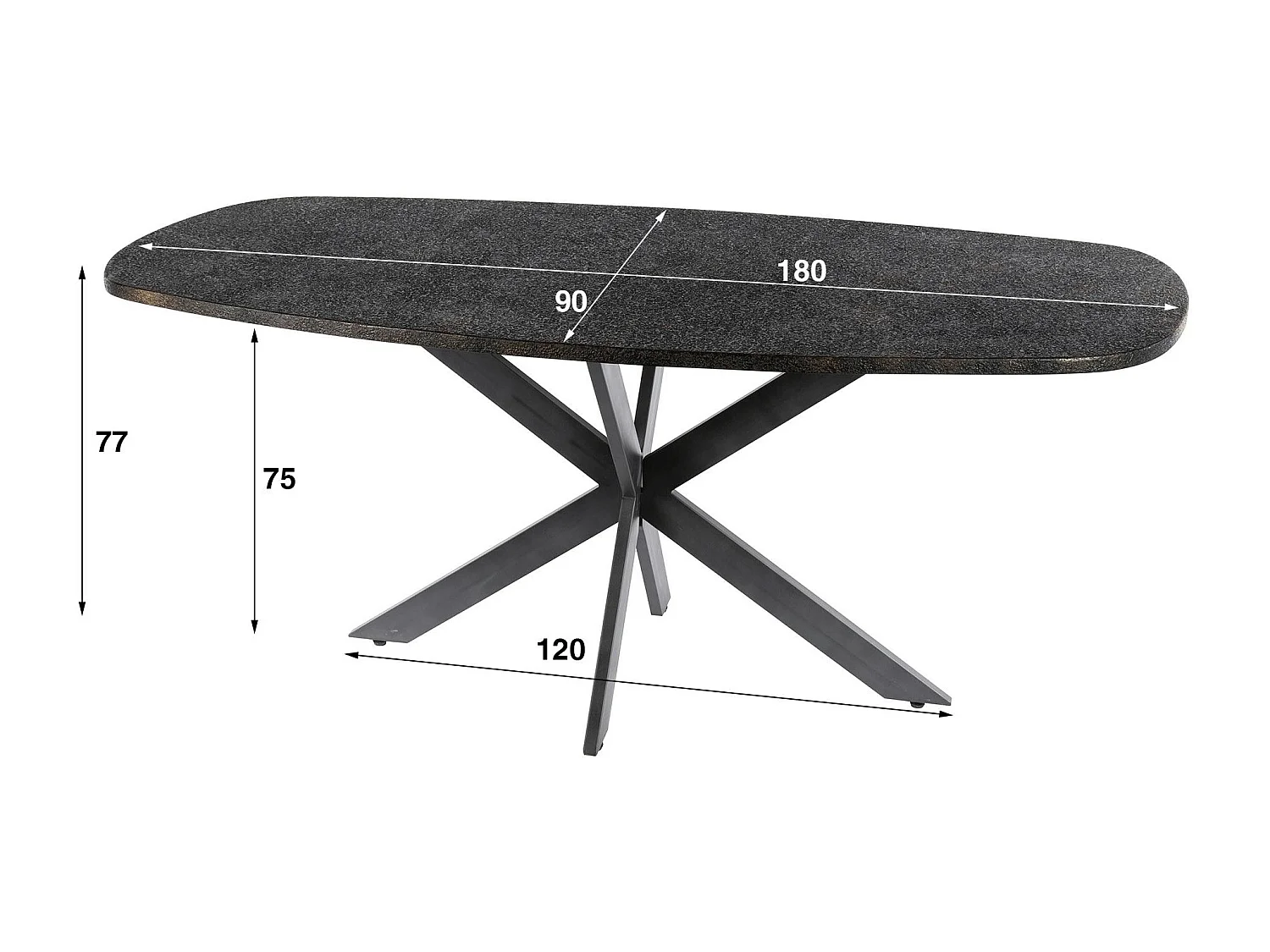 Table à manger industrielle gris foncé texturée 180 cm RALF