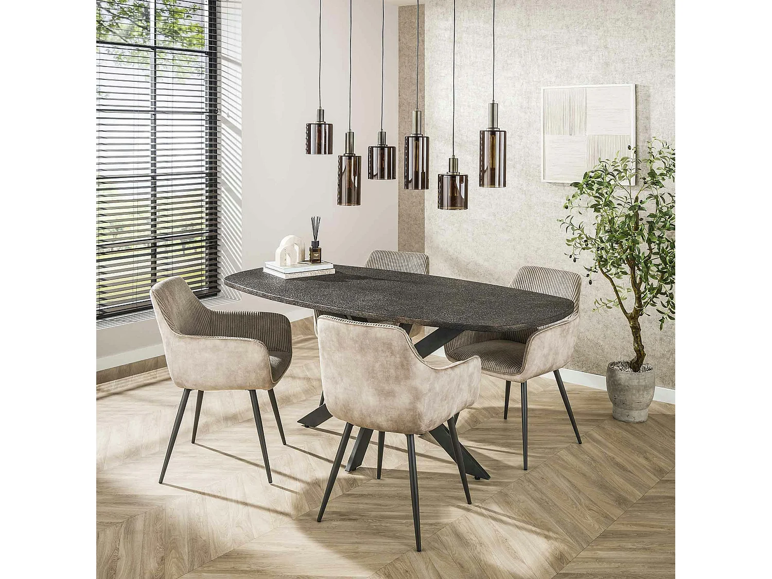 Table à manger industrielle gris foncé texturée 180 cm RALF