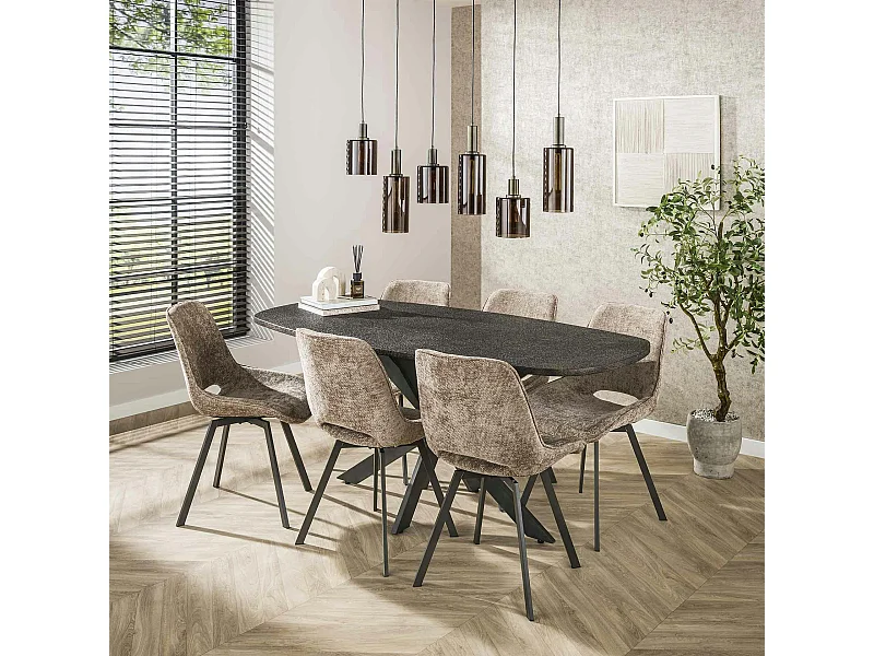 Table à manger industrielle gris foncé texturée 180 cm RALF