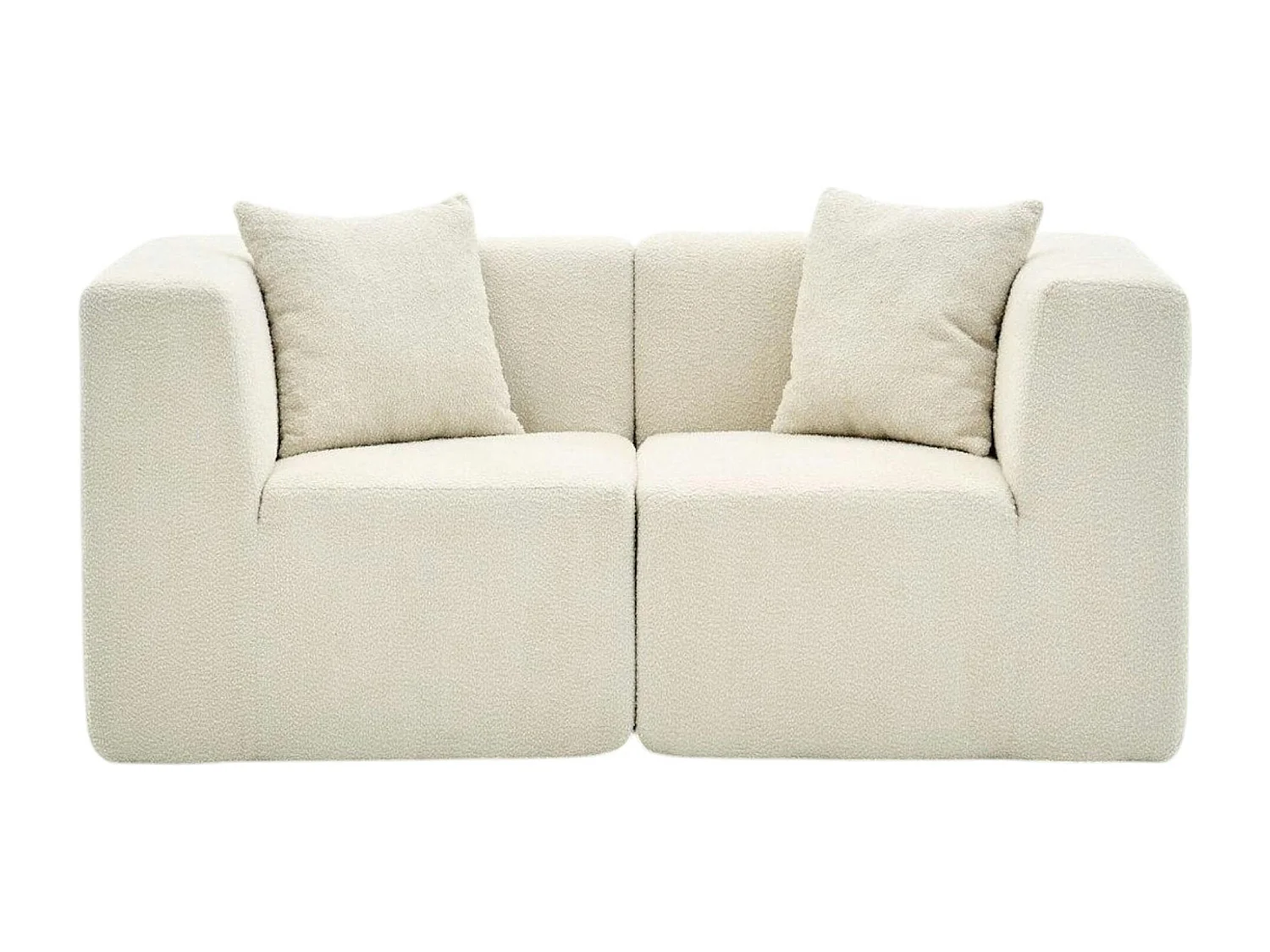 Canapé 2 places compact blanc tissu chenille PLOVIA