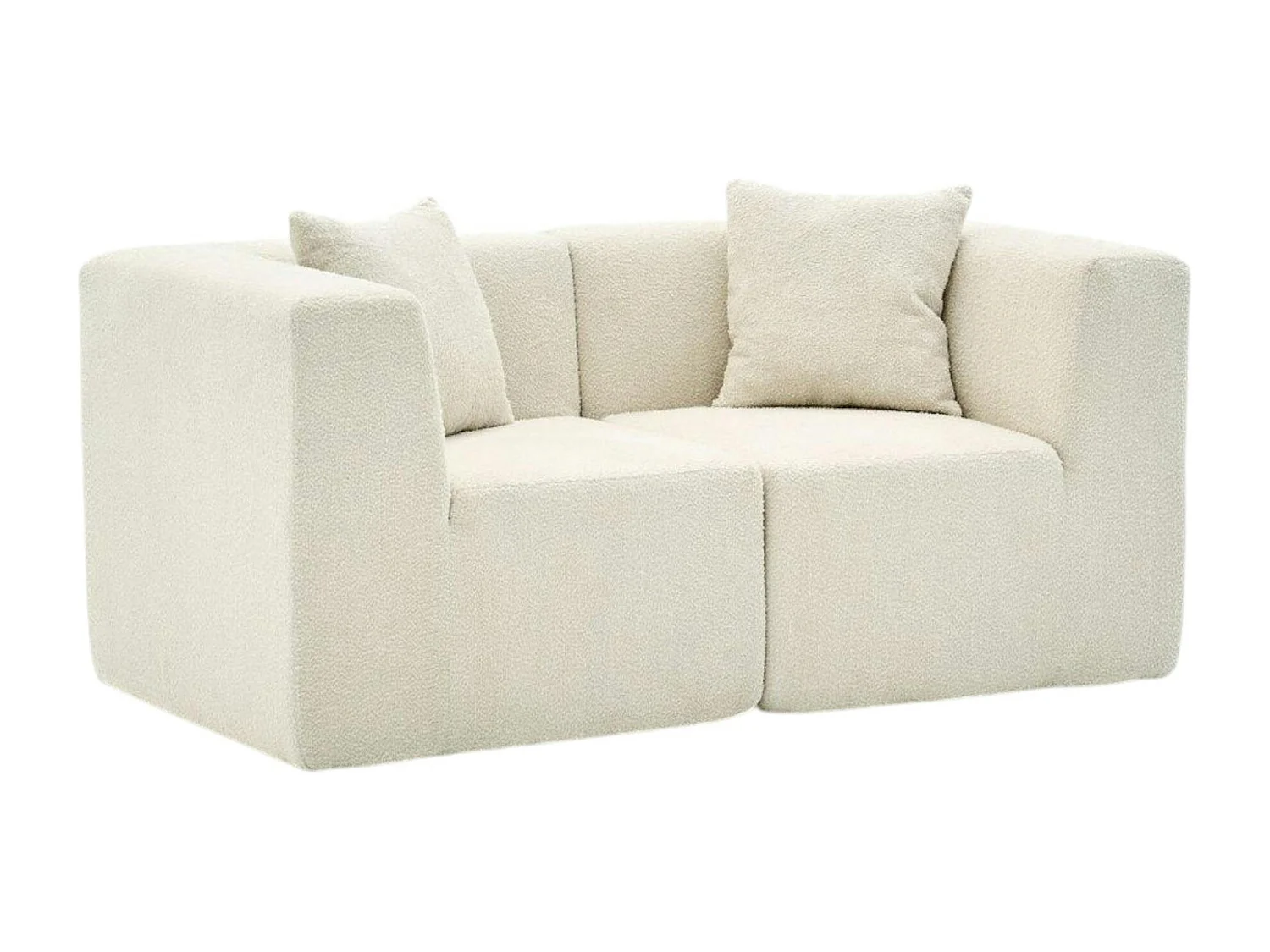 Canapé 2 places compact blanc tissu chenille PLOVIA