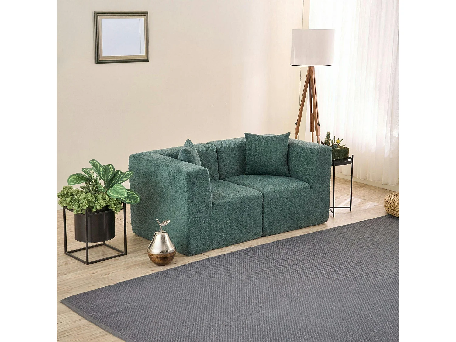 Canapé 2 places compact vert tissu chenille PLOVIA