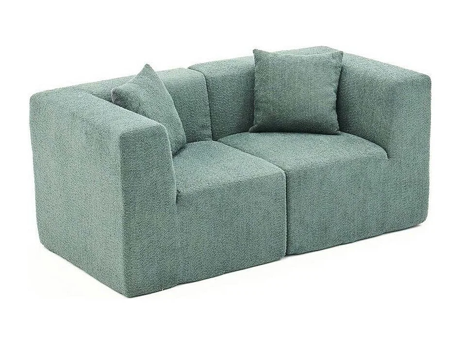 Canapé 2 places compact vert tissu chenille PLOVIA