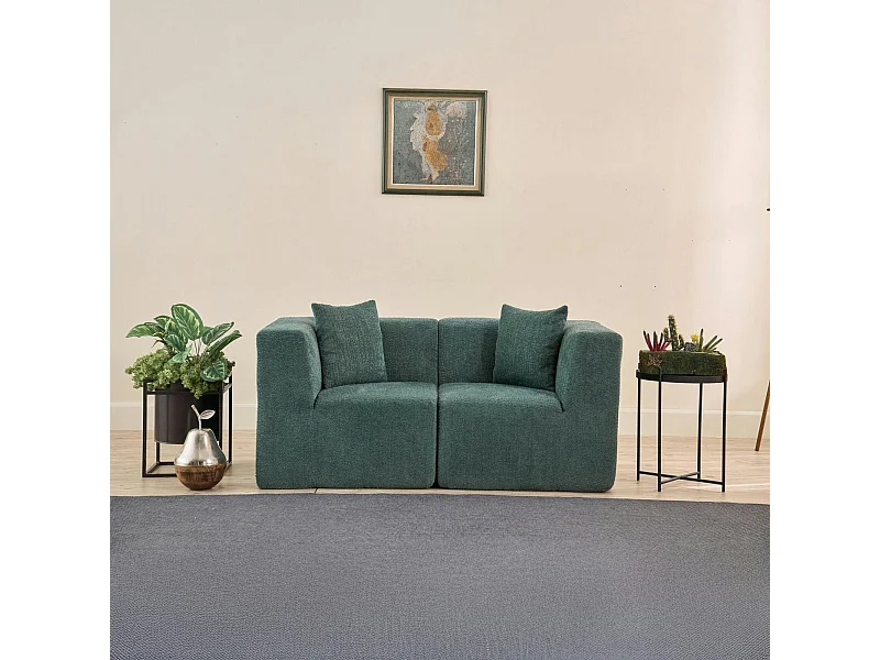 Canapé 2 places compact vert tissu chenille PLOVIA
