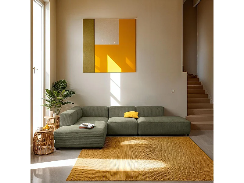 Canapé d'angle modulable réversible 7 places en velours côtelé vert kaki - Modulo